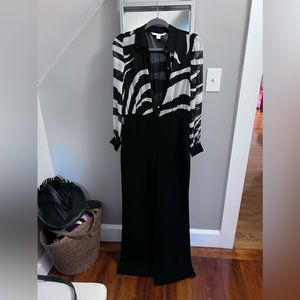 Diane Von Furstenberg jumpsuit, silk top, size 4